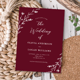 ブルゴーニュ素朴ワイルドフラワーボホ結婚の 招待状