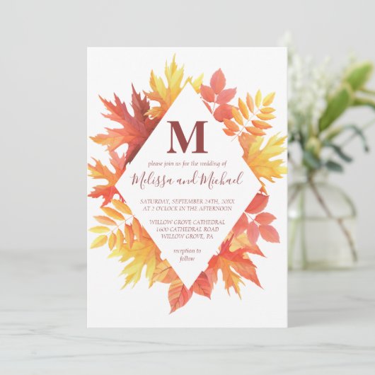 ブルゴーニュ素朴ーとオレンジの紅葉結婚ズ 招待状 (スタンド正面)