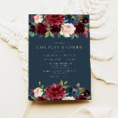 ブルゴーニュ素朴ーとネイビーのフローラカップルがシャワーを浴びる 招待状