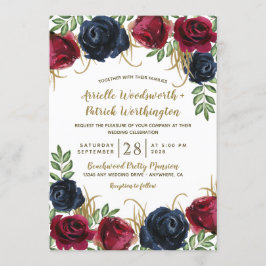 ブルゴーニュ素朴ーとネイビーブルーの結婚式招待状 招待状