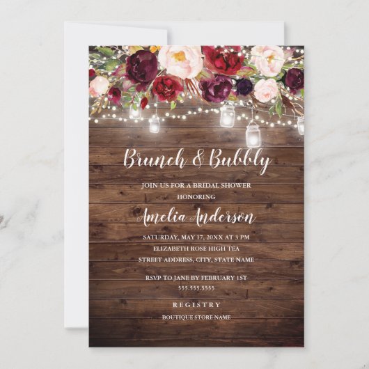 ブルゴーニュ素朴ーのフローラライトブランチと泡立ち 招待状 (正面)