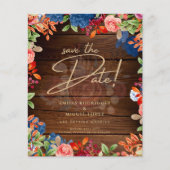 ブルゴーニュ素朴ーのブルーフローラ結婚式の日付を保存 (正面)