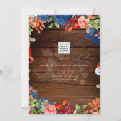 ブルゴーニュ素朴ーのブルーフローラ結婚式の日付を保存 招待状 (裏面)