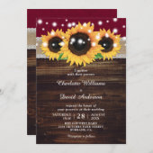 ブルゴーニュ素朴ーのラップとレースのひまわり結婚の花 招待状 (正面/裏面)