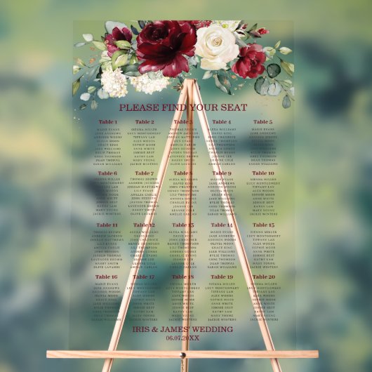 ブルゴーニュ素朴ーアイボリーホワイトフローラ結婚ズ・シーティング アクリルサイン (ニュートラル)