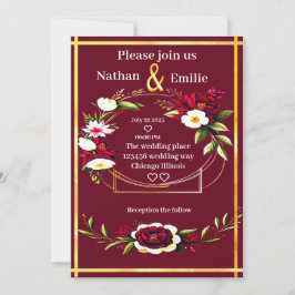 ブルゴーニュ素朴ーゴールデンロマンチック結婚式招待状 招待状