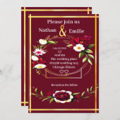 ブルゴーニュ素朴ーゴールデンロマンチック結婚式招待状 招待状 (正面/裏面)