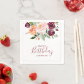 ブルゴーニュ素朴ーデイピンクフローラ誕生日パーティー スタンダードカクテルナプキン (インサイチュ)