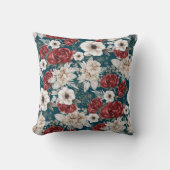 ブルゴーニュ素朴ーバラティール（緑がかった色）フローラルパターン クッション (正面)