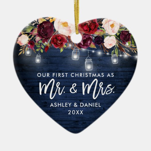 ブルゴーニュ素朴ーフローラジャー灯クリスマスブルー セラミックオーナメント (正面)