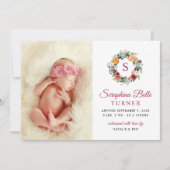 ブルゴーニュ素朴ーフローラリースモノグラムフォト誕生 案内状 (正面)