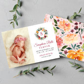 ブルゴーニュ素朴ーフローラリースモノグラムフォト誕生 案内状