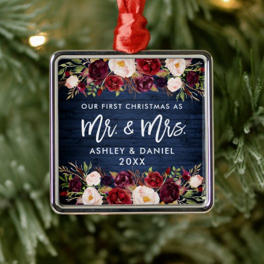 ブルゴーニュ素朴ーフローラ初めてのクリスマスブルー メタルオーナメント (ツリー)