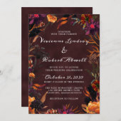 ブルゴーニュ素朴ーレッドオレンジパープル秋フローラ 招待状 (正面/裏面)