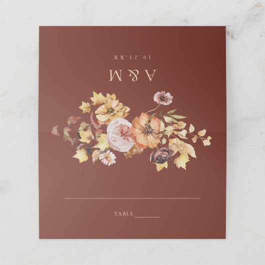 ブルゴーニュ素朴ー秋の結婚式折り畳み座席表 プレイスカード (外部開封)