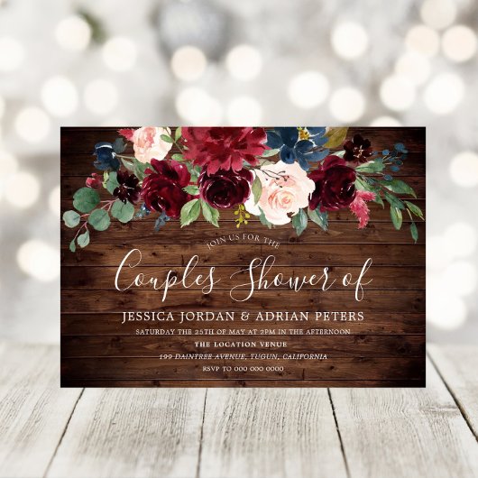ブルゴーニュ素朴ー赤ワインのカップルのシャワー 招待状