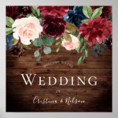 ブルゴーニュ素朴ー赤ワイン歓迎結婚のサイン ポスター (正面)