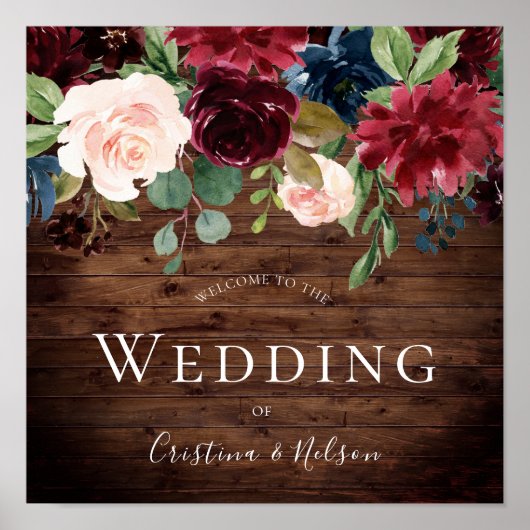 ブルゴーニュ素朴ー赤ワイン歓迎結婚のサイン ポスター (正面)