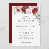 ブルゴーニュ素朴ー赤面ピンク牡丹フローラ結婚ズ 招待状 (正面/裏面)