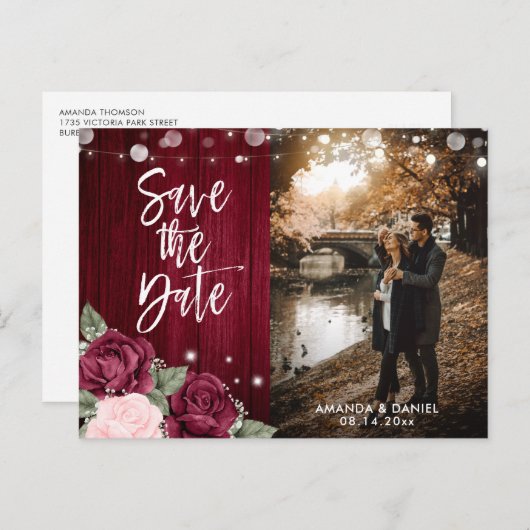 ブルゴーニュ素朴ー赤面ピンク結婚フローラの写真 案内ポストカード (正面/裏面)