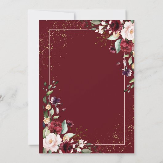 ブルゴーニュ素朴ー赤面ピンク金ゴールド結婚フローラ 招待状 (裏面)