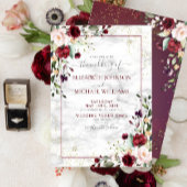 ブルゴーニュ素朴ー赤面ピンク金ゴールド結婚フローラ 招待状