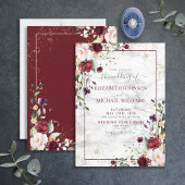 ブルゴーニュ素朴ー赤面ピンク金ゴールド結婚フローラ 招待状