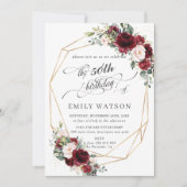 ブルゴーニュ素朴ー赤面フローラ誕生日幾何学 招待状 (正面)