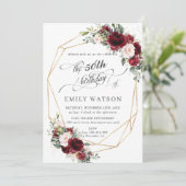 ブルゴーニュ素朴ー赤面フローラ誕生日幾何学 招待状 (スタンド正面)