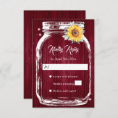 ブルゴーニュ素朴ー・メイソン・ジャー結婚・サンフラワー 出欠カード (正面/裏面)