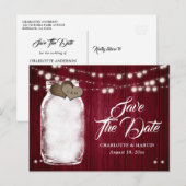 ブルゴーニュ素朴ー・メイソン・ジャー・ウェディング日付を除く 案内ポストカード (正面/裏面)