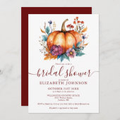 ブルゴーニュ素朴秋パンプキンブライダルシャワー 招待状 (正面/裏面)