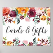 ブルゴーニュ素朴秋フローラウェディングカードギフト ポスター (正面)