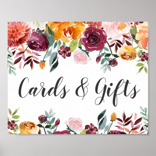 ブルゴーニュ素朴秋フローラウェディングカードギフト ポスター (正面)