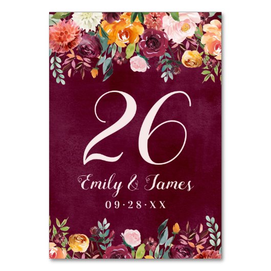 ブルゴーニュ素朴秋フローラ結婚ズモノグラム テーブルナンバー (裏面)