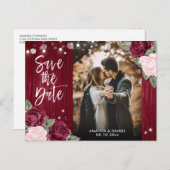 ブルゴーニュ素朴赤面結婚の写真Save The Date 案内ポストカード (正面/裏面)