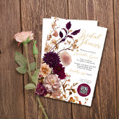ブルゴーニュ素朴&赤面ワイルドフラワーブライダルシャワー 招待状