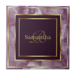 ブルゴーニュ紫と金ゴールド幾何大理石 タイル