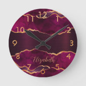 ブルゴーニュ紫の金ゴールドアゲート大理石名 ラウンド壁時計 (正面)