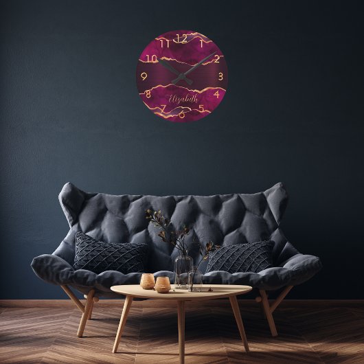 ブルゴーニュ紫の金ゴールドアゲート大理石名 ラウンド壁時計