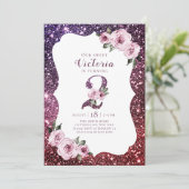 ブルゴーニュ紫グリッターとフローラ2歳の誕生日 招待状 (スタンド正面)