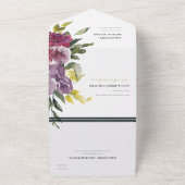 ブルゴーニュ紫ピンクリムライムグリーン結婚フローラすべて オールインワン招待状 (外側)