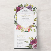 ブルゴーニュ紫ピンクリムライムグリーン結婚フローラすべて オールインワン招待状 (内側)