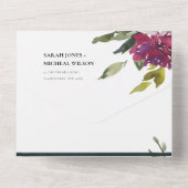 ブルゴーニュ紫ピンクリムライムグリーン結婚フローラすべて オールインワン招待状 (裏面)