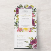 ブルゴーニュ紫ピンクリムライムグリーン結婚フローラすべて オールインワン招待状 (内側)