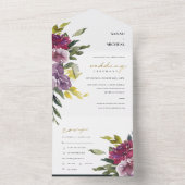 ブルゴーニュ紫ピンクリムライムグリーン結婚フローラすべて オールインワン招待状 (内側)