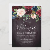 ブルゴーニュ紫色の赤ワインの結婚花 招待状 (正面)