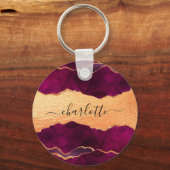 ブルゴーニュ紫金ゴールドアガート大理石バラ金ゴールド名 キーホルダー (正面)