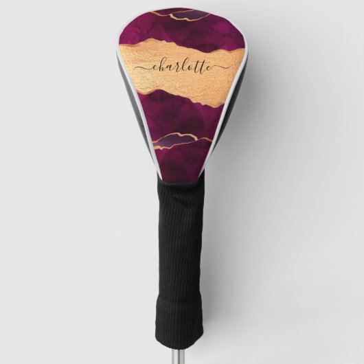 ブルゴーニュ紫金ゴールドアガート大理石バラ金ゴールド名 ゴルフヘッドカバー (正面)