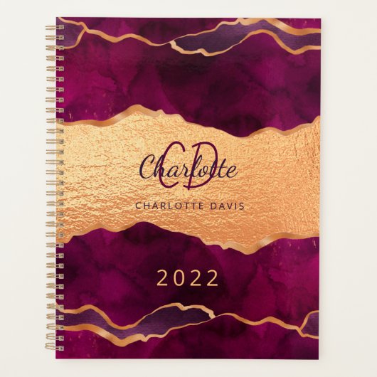 ブルゴーニュ紫金ゴールドアガート大理石バラ金ゴールド2025 プランナー手帳 (正面)